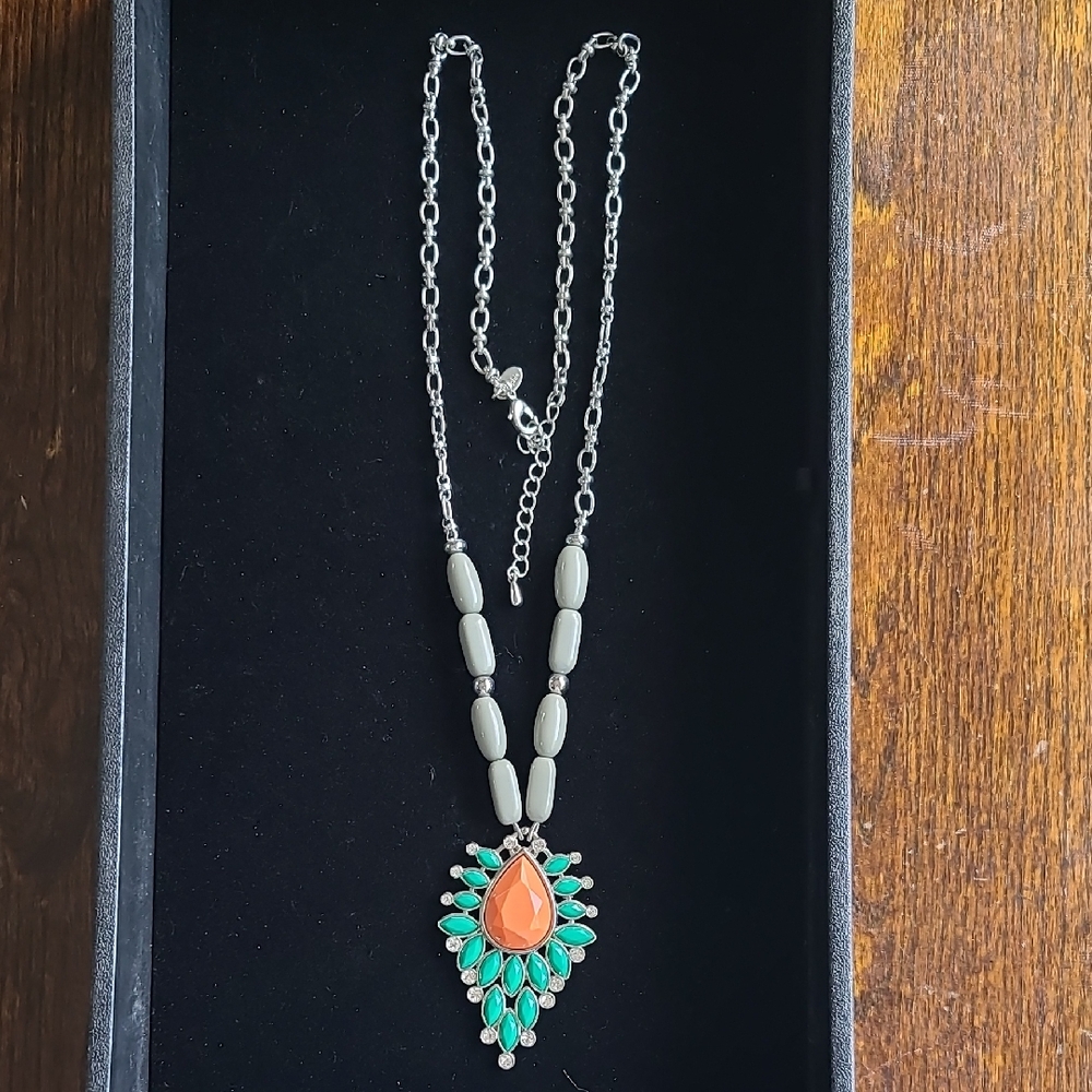 Lia Sophia Silver and Green Necklace with Artisanal Design